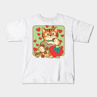 Valentine Cat Heart Chocolate Kids T-Shirt